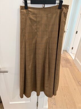 Women Brown Plaid A-Line Midi Skirt Size M